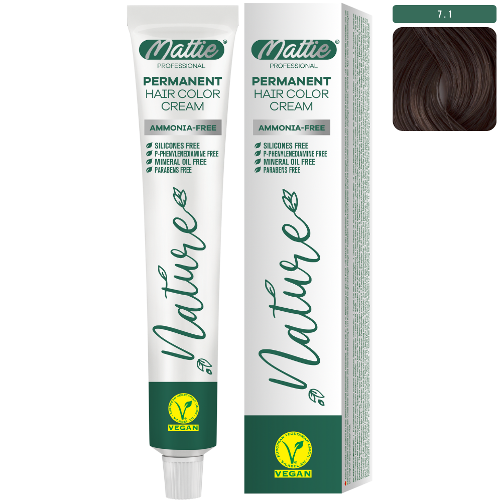 Mattie Professional Nature (7.1) Biondo Cenere - Crema Colorante Permanente Vegana 60ml